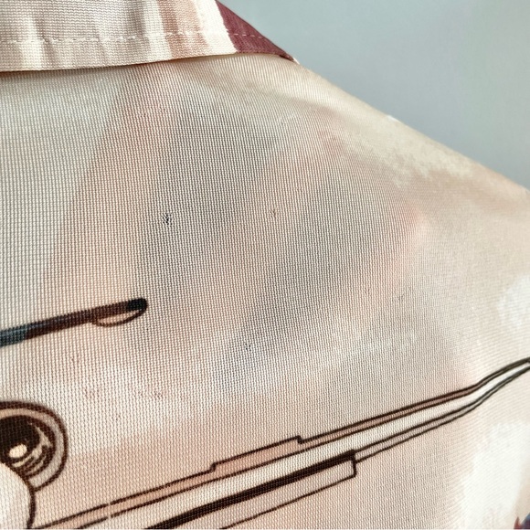 1970s Airplane Novelty All-Over Print Nylon Button-Up Shirt - Picture 7 of 12